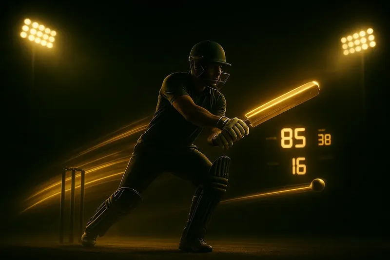 Dynamic Cricket Action Cricket athlete in motion with neon speed trail in dramatic stadium