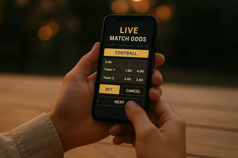 Hands holding smartphone with mobile casino interface and live match odds