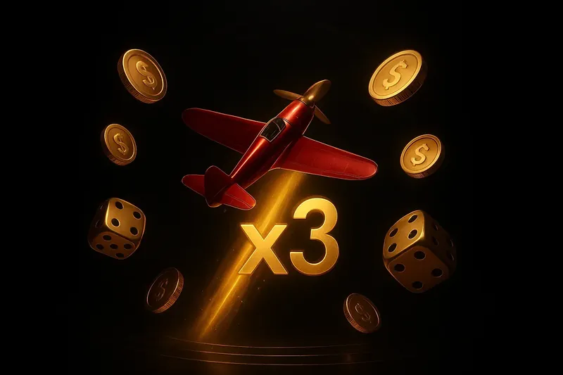 Aviator Crash Game Red airplane crash game scene with coins, dice, and glowing multiplier trail